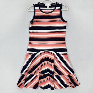 Michael Kors Dress Womens Medium Pink Navy blue Striped Tiered A Line Casual